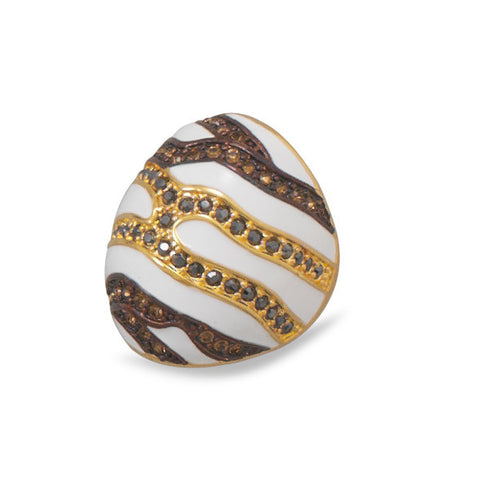 14 Karat Gold Plated White Enamel Ring with Multicolor Crystals