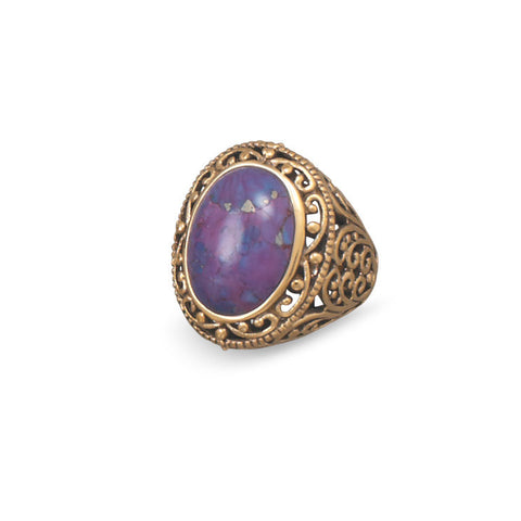 Bronze and Reconstituted Dyed Purple Turquoise Ring