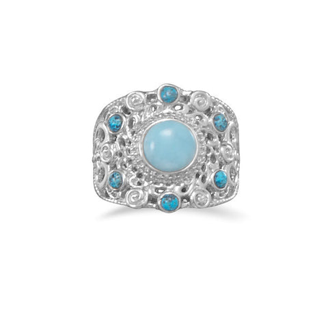 Ornate Larimar and Shattuckite Ring