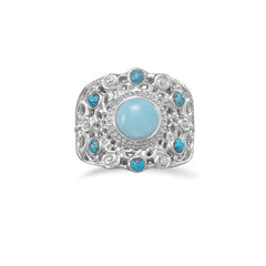 Ornate Larimar and Shattuckite Ring