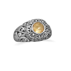 Ornate Oxidized Citrine Ring