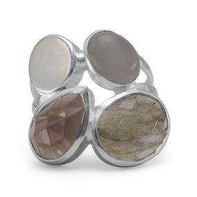 Labradorite, Quartz, Moonstone and Mother of Pearl Ring
