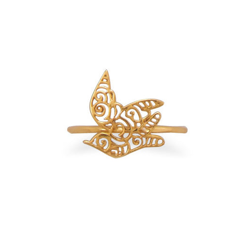 14 Karat Gold Plated Cut Out Dove Design Ring