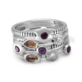 Set of 4 Multistone Flower Rings