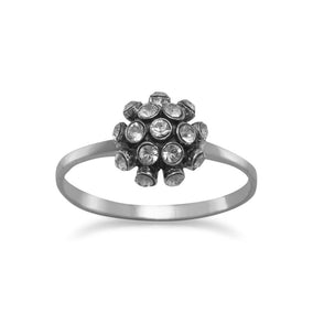 Oxidized Domed Crystal Ring