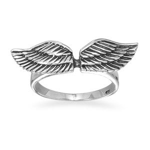 Oxidized Angel Wings Ring