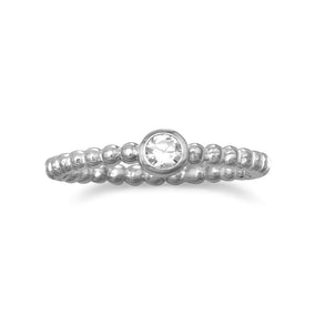 Rhodium Plated CZ with Beaded Band Ring