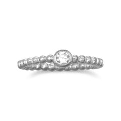 Rhodium Plated CZ with Beaded Band Ring