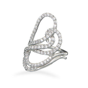 Rhodium Plated CZ Wave Design Ring