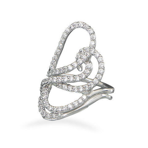 Rhodium Plated CZ Wave Design Ring