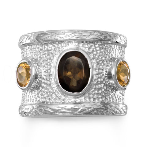 Quartz and Citrine Textured Ring