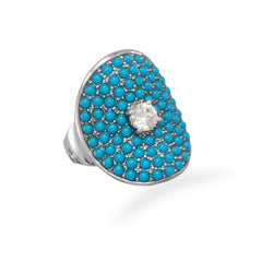 Rhodium Plated Synthetic Turquoise and CZ Ring