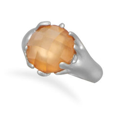 Rhodium Plated Matte Finish Champagne CZ Ring