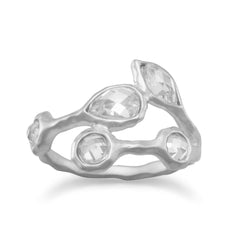 Rhodium Plated CZ Vine Design Ring