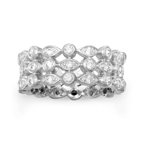Rhodium Plated Triple Band CZ Ring