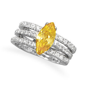 Rhodium Plated Yellow CZ Three Ring Set
