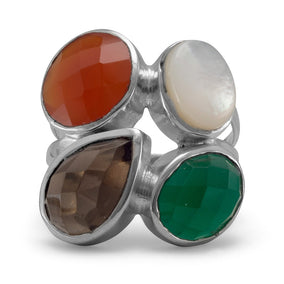Onyx, Carnelian, Shell and Quartz Ring