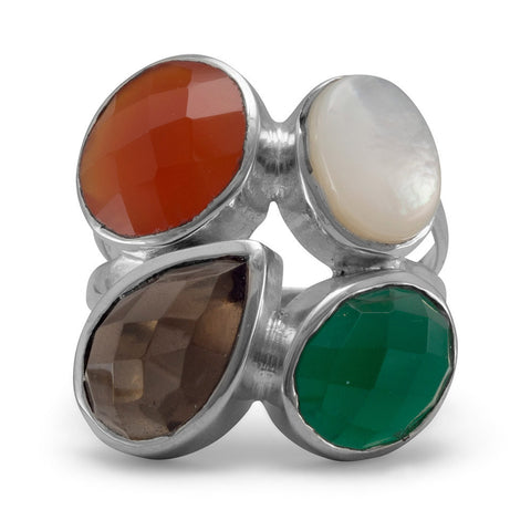 Onyx, Carnelian, Shell and Quartz Ring