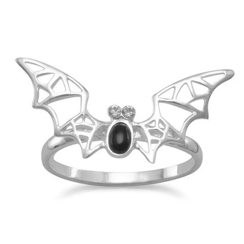 Black Onyx and Crystal Bat Ring