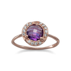 14 Karat Rose Gold Plated Purple CZ Ring