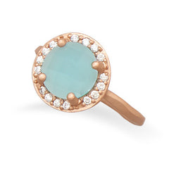 14 Karat Rose Gold Plated Blue Glass Ring