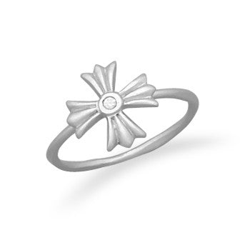 Rhodium Plated Satin Finish Cross Ring