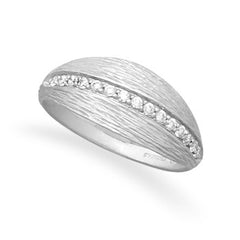Rhodium Plated Satin Finish Tapered CZ Ring