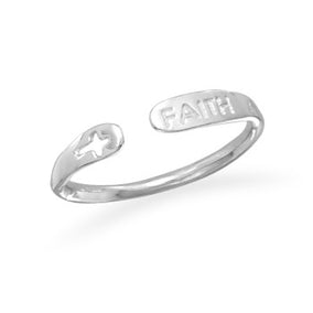 Rhodium Plated Small Adjustable "Faith" Ring