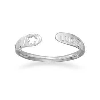 Rhodium Plated Large Adjustable "Lucky" Ring