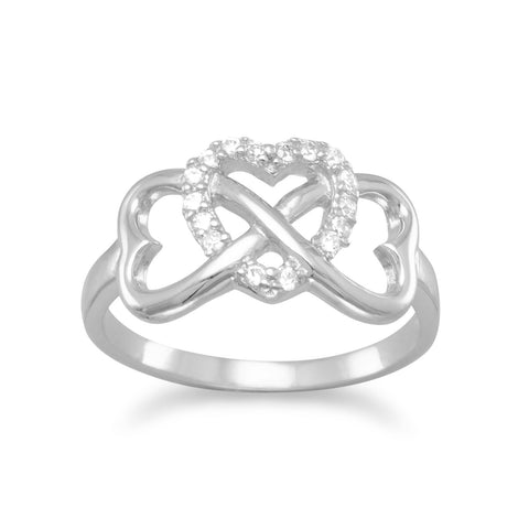 Rhodium Plated CZ Heart Infinity Ring