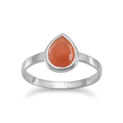 Freeform Faceted Pear Shape Orange Aventurine Stackable Ring