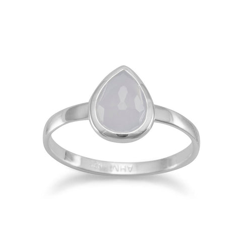 Freeform Faceted Pear Shape Blue Chalcedony Stackable Ring