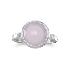 Round Freeform Faceted Blue Chalcedony Stackable Ring