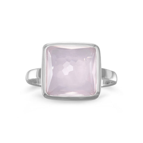 Freeform Faceted Square Rose Quartz Stackable Ring