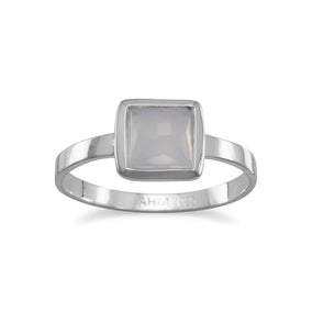 Small Square Freeform Faceted Blue Chalcedony Stackable Ring