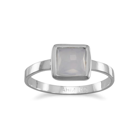 Small Square Freeform Faceted Blue Chalcedony Stackable Ring