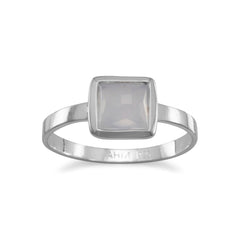 Small Square Freeform Faceted Blue Chalcedony Stackable Ring