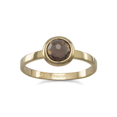 Vermeil Freeform Faceted Smoky Quartz Stackable Ring