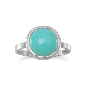 Large Round Freeform Faceted Turquoise Stackable Ring