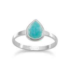 Small Pear Shape Freeform Faceted Amazonite Stackable Ring