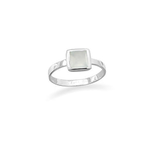 Small Square Freeform Faceted Synthetic Sea Green Chalcedony Stackable Ring