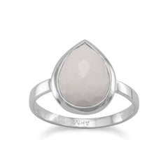 Large Pear Shape Freeform Faceted White Agate Stackable Ring
