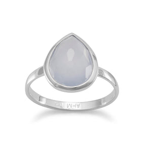 Large Pear Shape Freeform Faceted Blue Chalcedony Stackable Ring