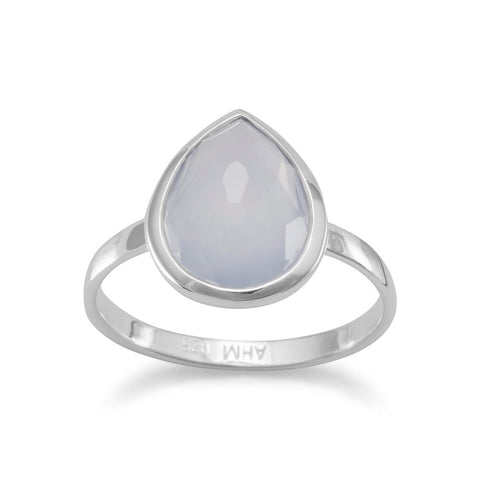 Large Pear Shape Freeform Faceted Blue Chalcedony Stackable Ring