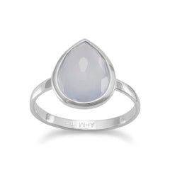 Large Pear Shape Freeform Faceted Blue Chalcedony Stackable Ring