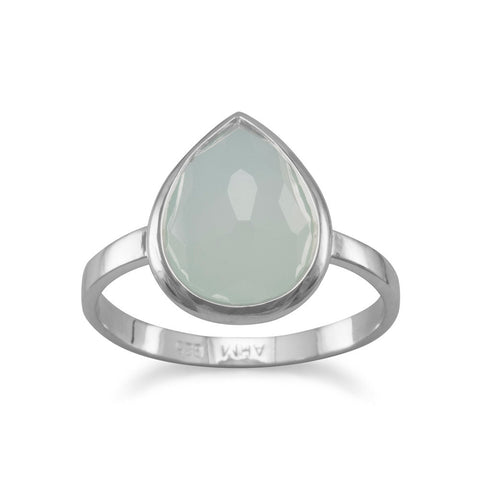 Large Pear Shape Freeform Faceted Synthetic Sea Green Chalcedony Stackable Ring