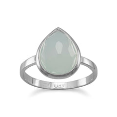 Large Pear Shape Freeform Faceted Synthetic Sea Green Chalcedony Stackable Ring
