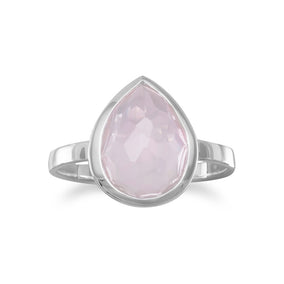 Large Pear Shape Freeform Faceted Rose Quartz Stackable Ring