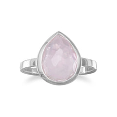 Large Pear Shape Freeform Faceted Rose Quartz Stackable Ring