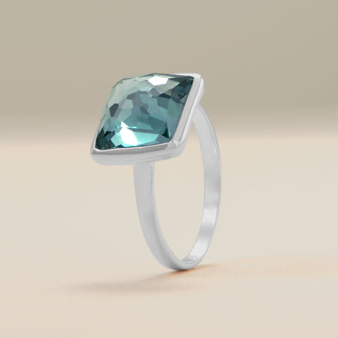 Large Square Freeform Faceted Hydro Quartz Stackable Ring